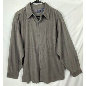 NWT Faded Glory Corduroy Shirt Men Large Gray Button Down 100% Cotton Fall Shirt